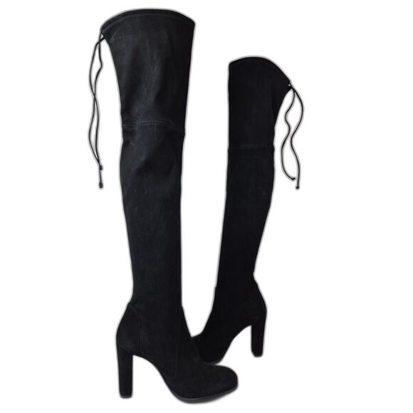 Stuart Weitzman Women's Black Highland Heel Suede Over The Knee Boots Size 9 B - Picture 3 of 7
